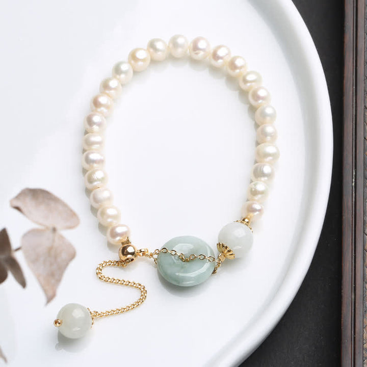Armband Perle Jade – Glück & Frieden mit Süßwasserperlen und Jadekugel