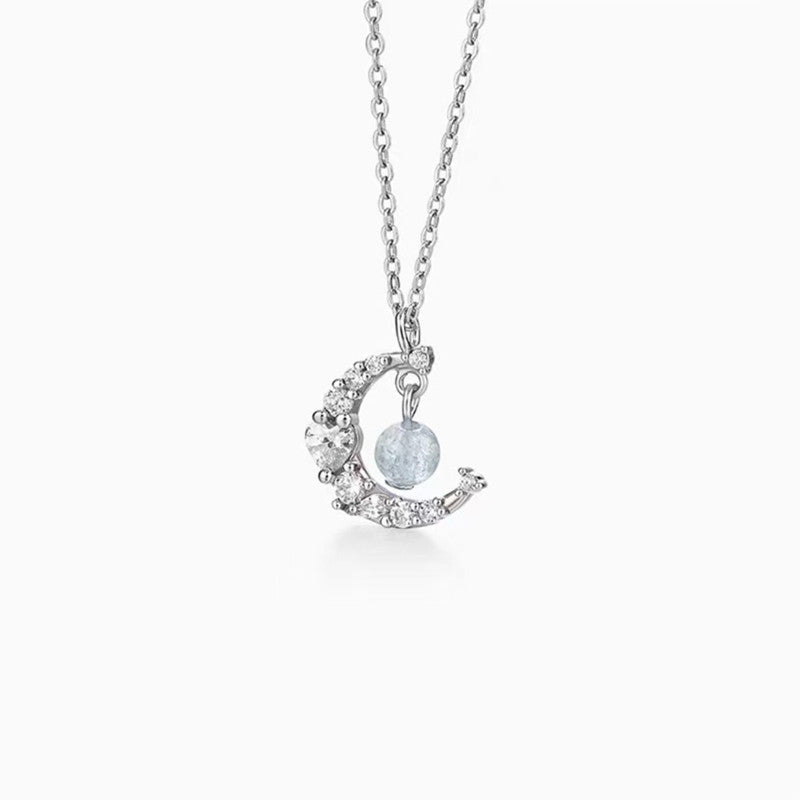 Kette Erdbeerquarz Blauer Kristall Mond Silber Heilung