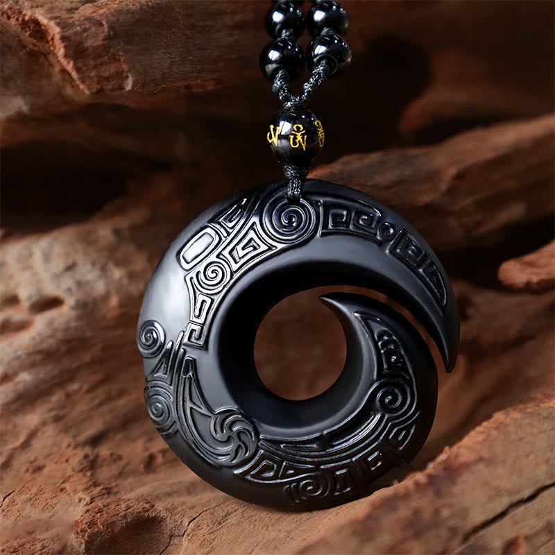 Obsidian Anhänger Friedensschnalle schwarzer Stein Naturstein Stärke Kraftstein