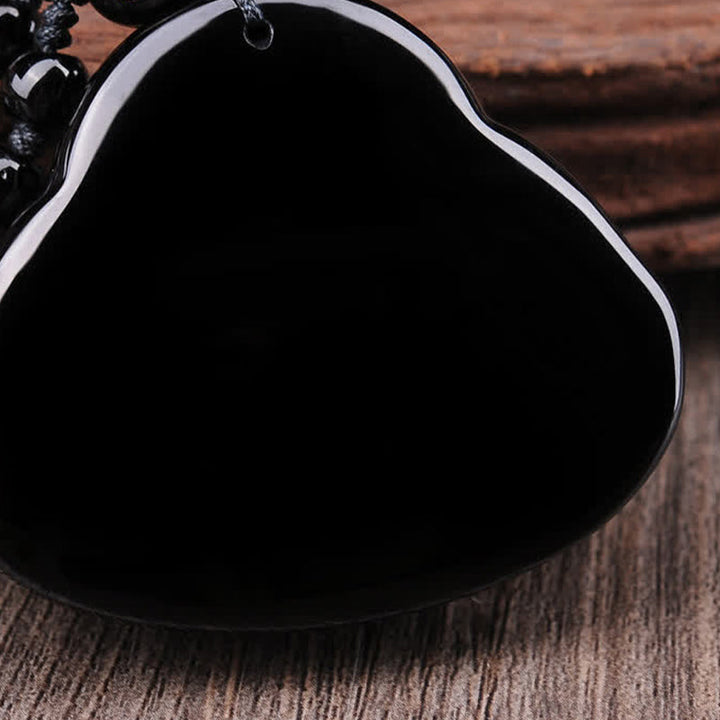 Anhänger Kette Obsidian Herz schwarz Naturstein