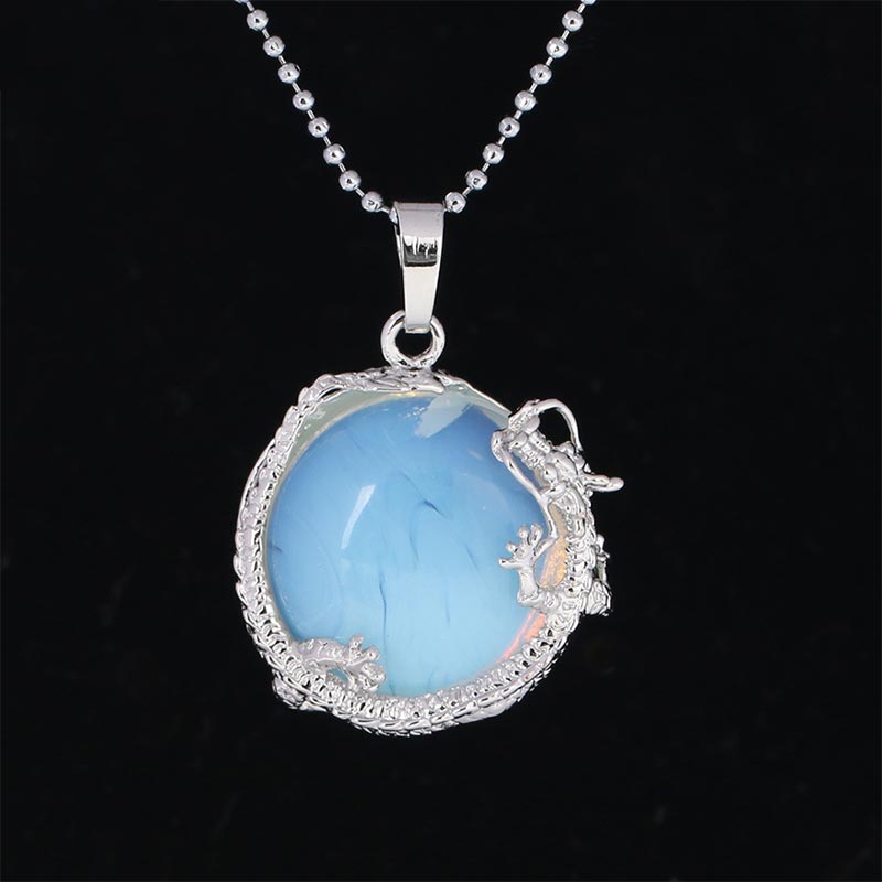 Blaue Chalcedon Kette mit Drachen Silber Anhänger Naturstein