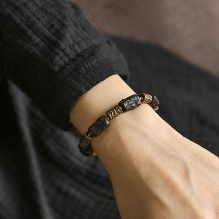 Armband Kupfer Ebenholz Frieden Ruhe schwarzer Naturstein elastisch getragen