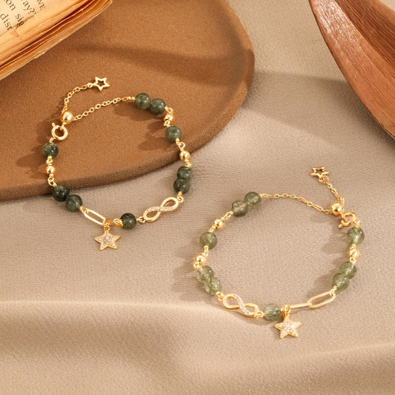 Grünes Stein Armband Kupfer Stern Schutz Liebe goldfarben elegant.