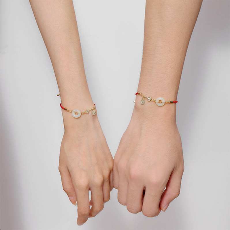 Armband Jade Friedensring Rot Fu Symbol Wohlstand