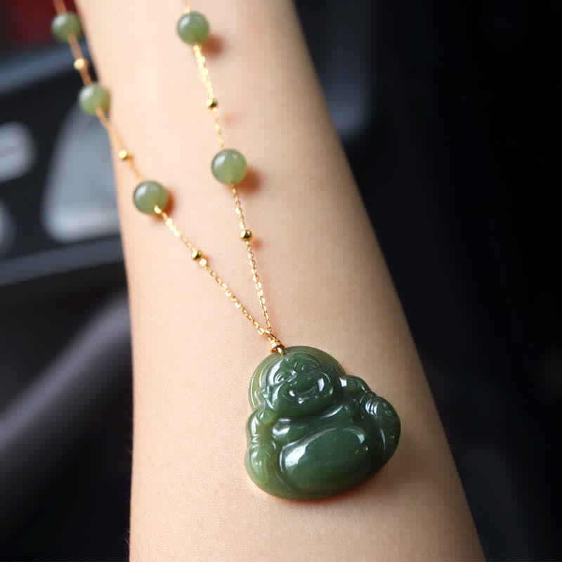 Kette Hetian-Jade Lachender Buddha – Glück
