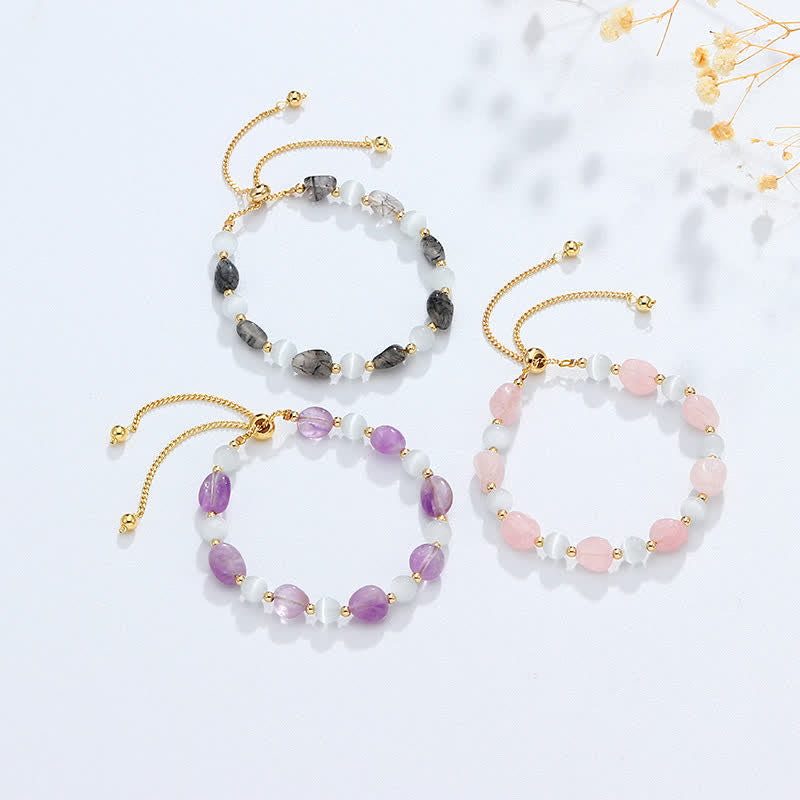 Armband Amethyst Kristall – Harmonie mit Rosenquarz und Labradorit Perlen