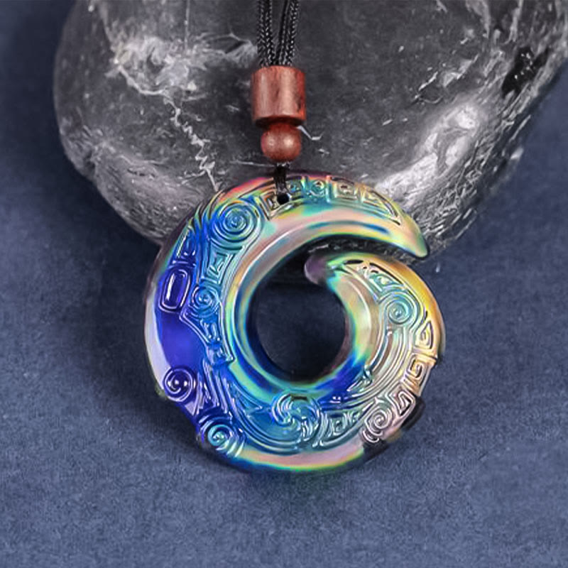 Liuli Kristall Farbwechsel Glück Edelstein Anhänger Spirale Blau Irisierend Halskette