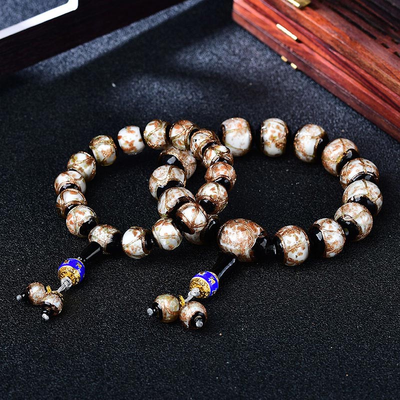 Armband Achat Drachen mit braunen Perlen und blauen Akzenten elastisch