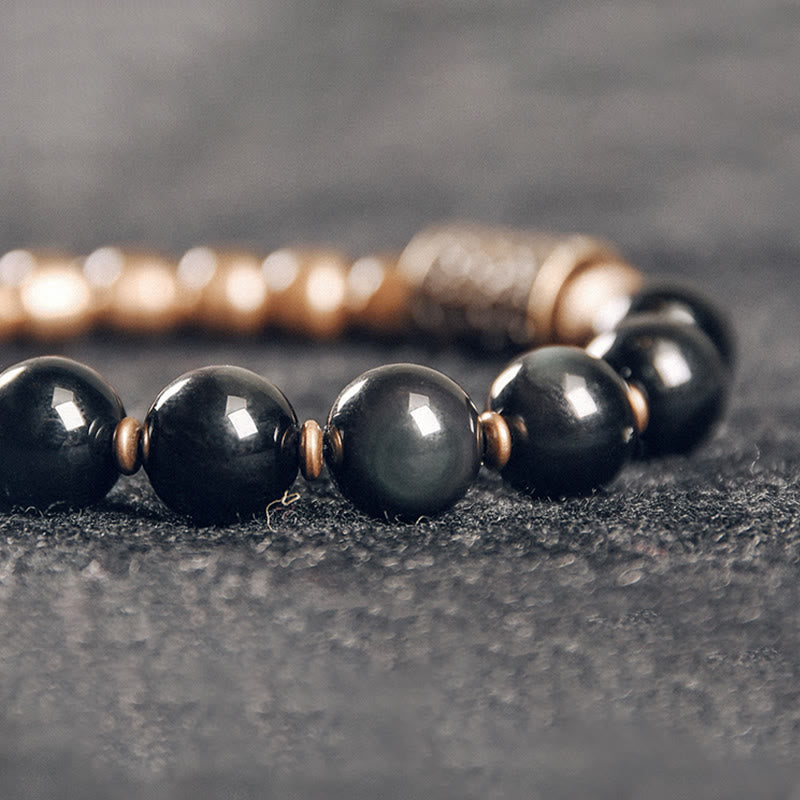 Armband Obsidian Kupfer – Heilung schwarze Perlen glänzend elegantes Design