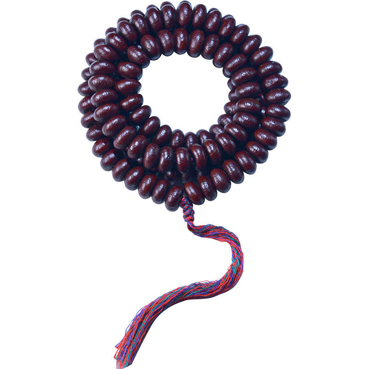 Mala 108 Perlen Bodhi Wohlstand Armband dunkelrot Naturstein Quaste