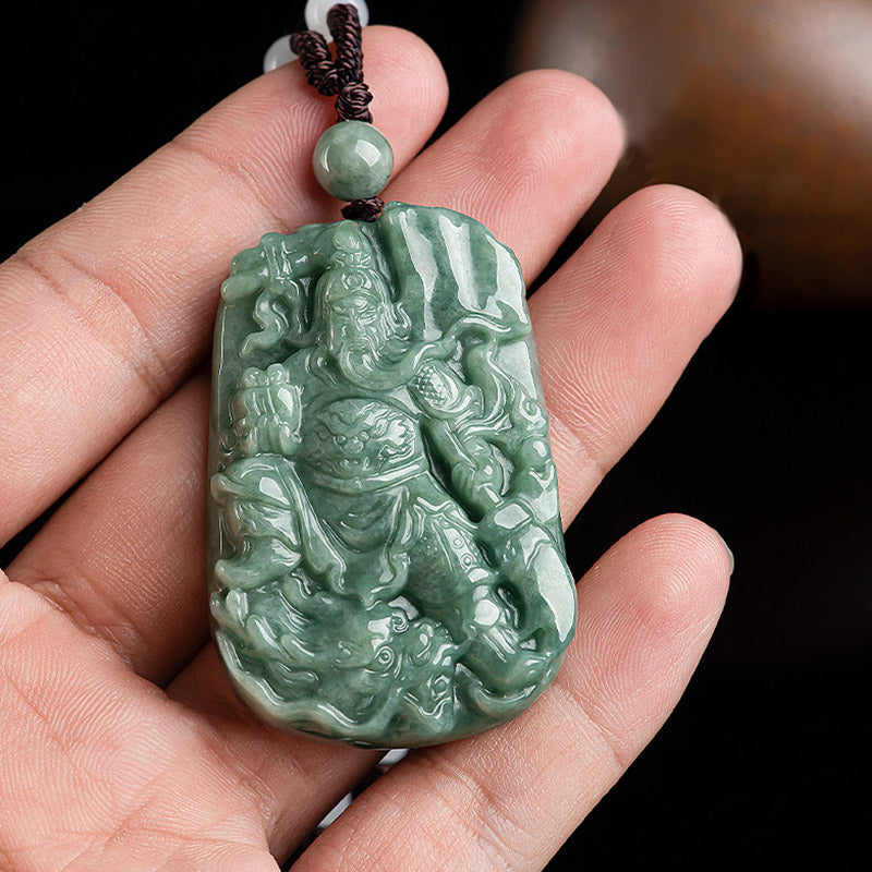 Kette Jade Guan Gong Amulett Natur Wohlstand grün
