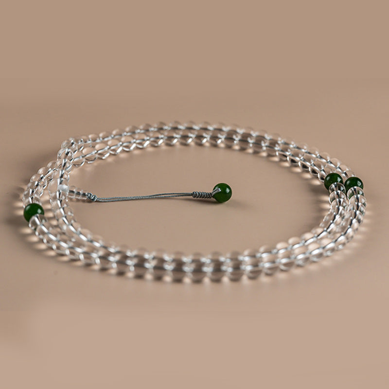 Mala 108 Perlen Weißer Kristall Jade Armband grüne Perlen elegant