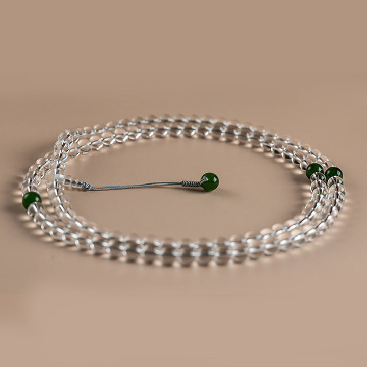 Mala 108 Perlen Weißer Kristall Jade Armband grüne Perlen elegant