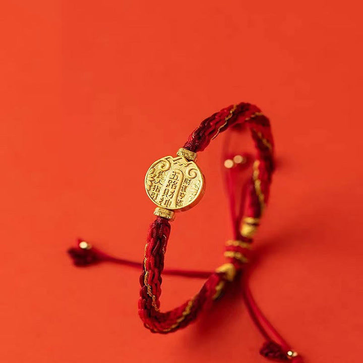 Rotes Armband – Schutz & Wohlstand mit goldenem Münz-Anhänger elastisch