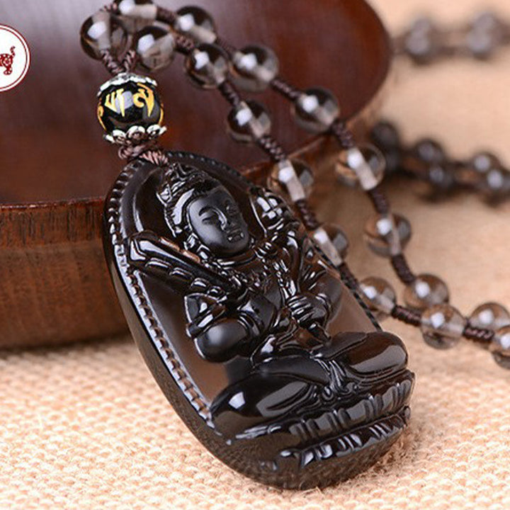 Schwarzer Obsidian Buddha Anhänger Kette Energie Schutz