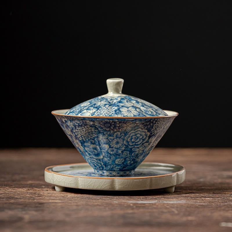 Teetassen Aus Porzellan Gaiwan Pfingstrose 130 ml (Untertasse 11,4 cm)