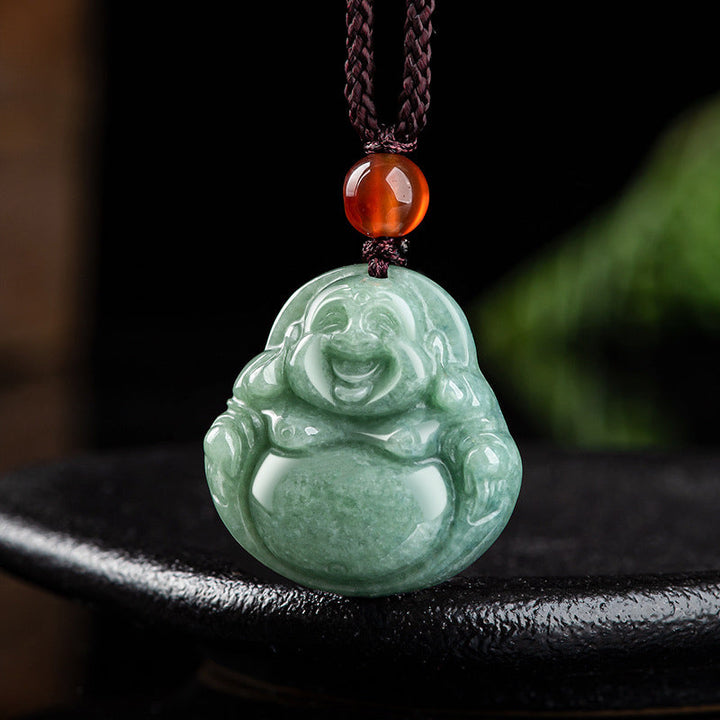 Kette Cyan Jade Lachender Buddha Wohlstand Anhänger
