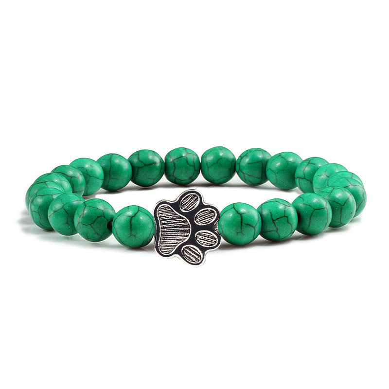 Grünes Turmalin Armband mit Hund Charm elastisch Naturstein