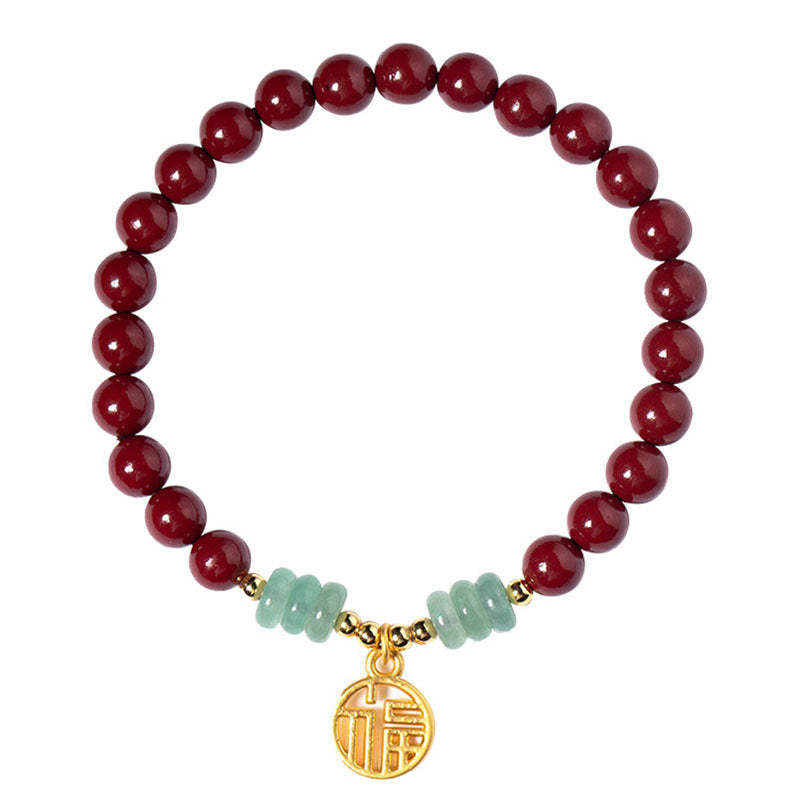 Armband Grüner Aventurin Zinnober – Glück & Segen mit Goldanhänger Flachbild
