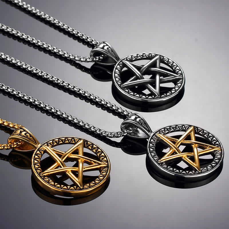 Kette Titanstahl Pentagramm Balance Anhänger gold silber