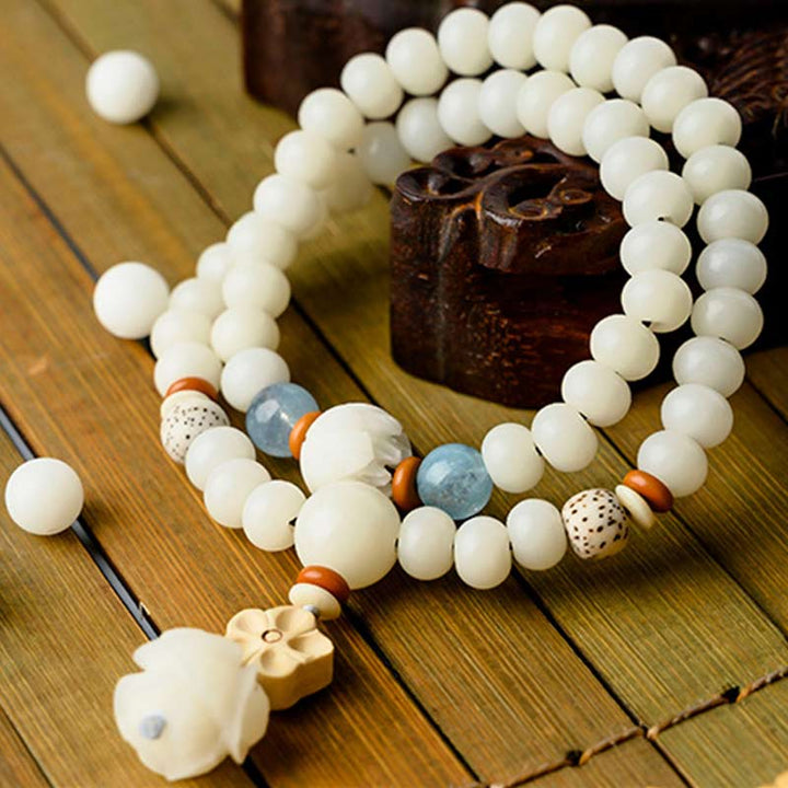 Armband Weiße Jade Bodhi Lotus – Segen mit Natursteinen elastisch