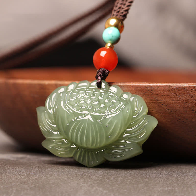 Kette, Hetian-Jade, Lotus-Blume, Erfolg, Harmonie, Grün
