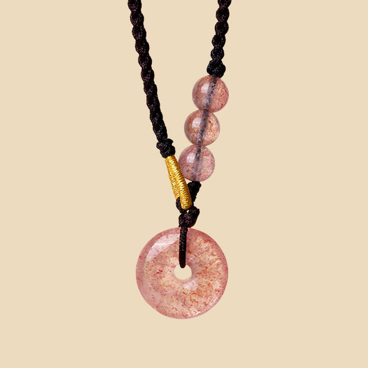 Anhänger Kette Erdbeerquarz Edelstein Schwarz Gold