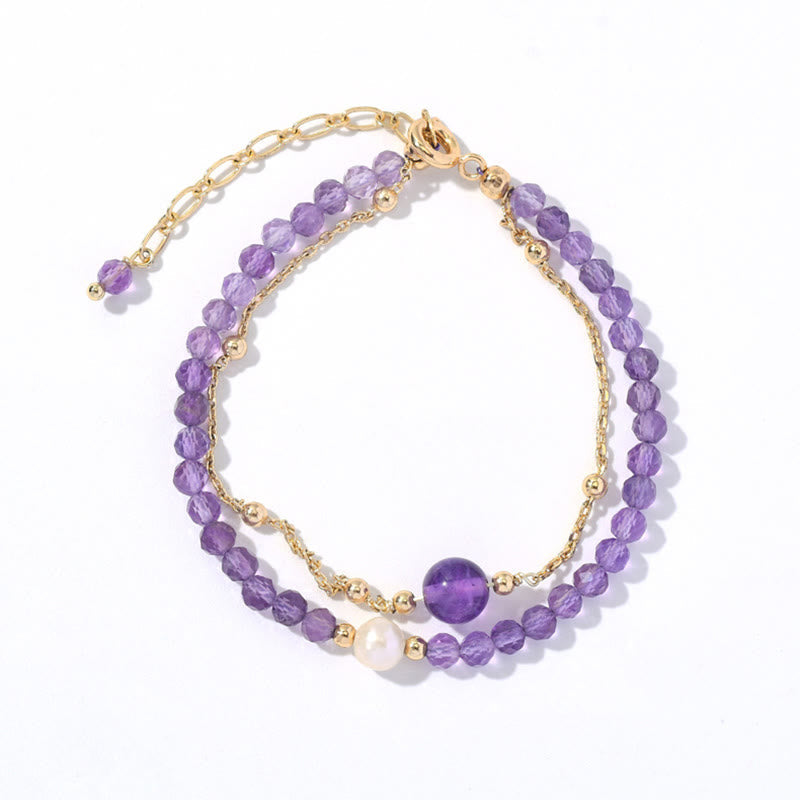 Armband Amethyst Kristall – Heilung Balance mit Perle und Goldkugeln