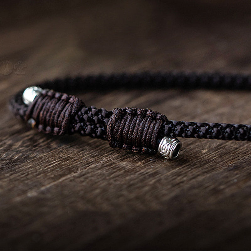 Geflochtenes Armband schwarz braun Silberperle handgemacht