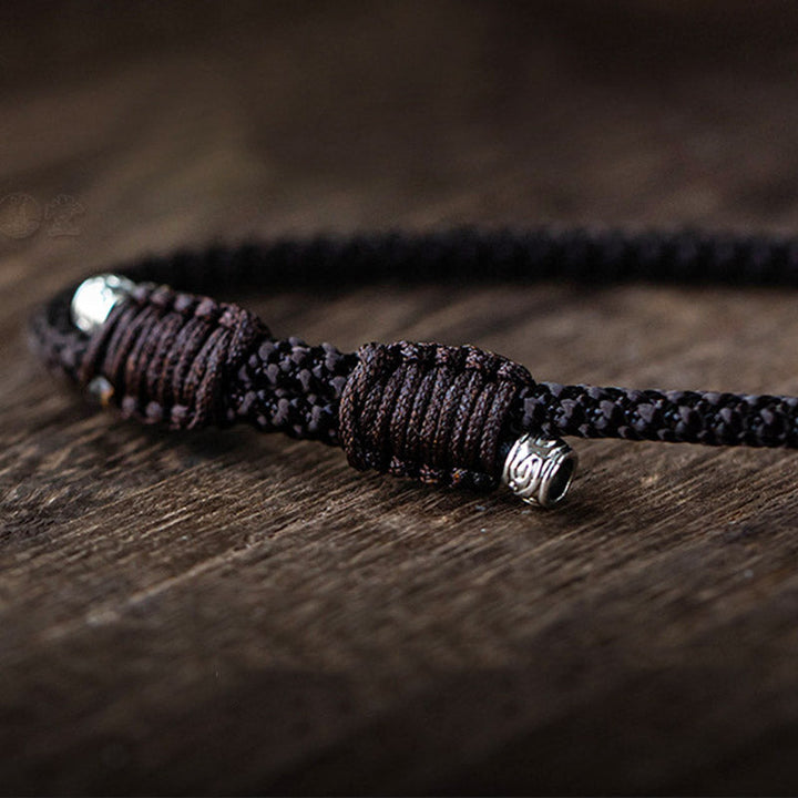 Geflochtenes Armband schwarz braun Silberperle handgemacht