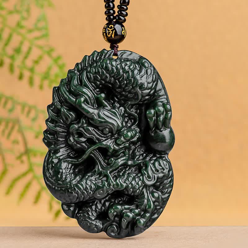 Anhänger Kette Cyan Jade Drachen Harmonie Naturstein