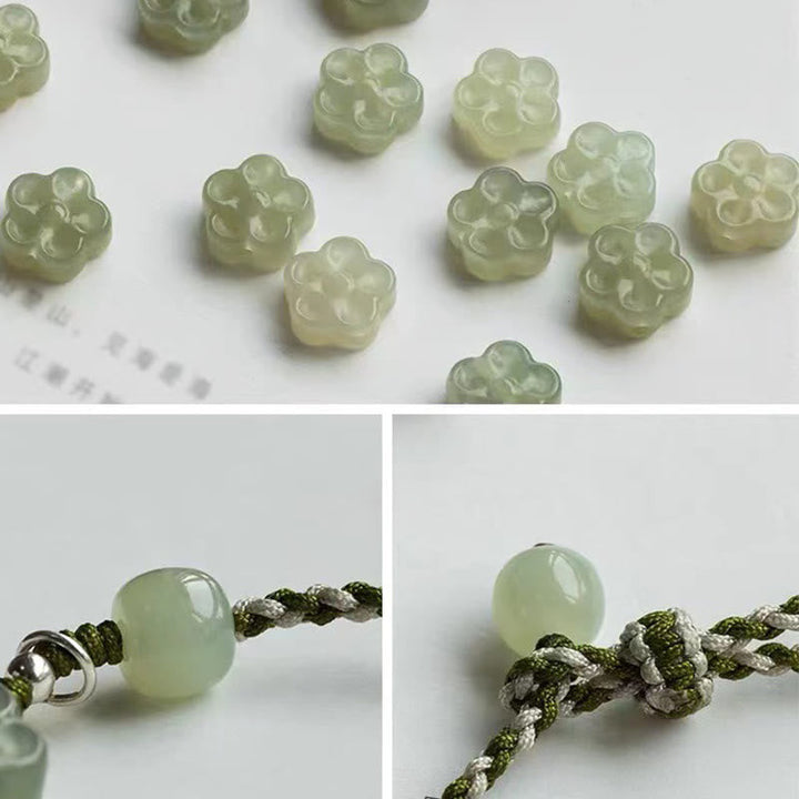 Jade Pflaumenblüte Armband grüner Stein Glück Wohlstand Seil geflochten