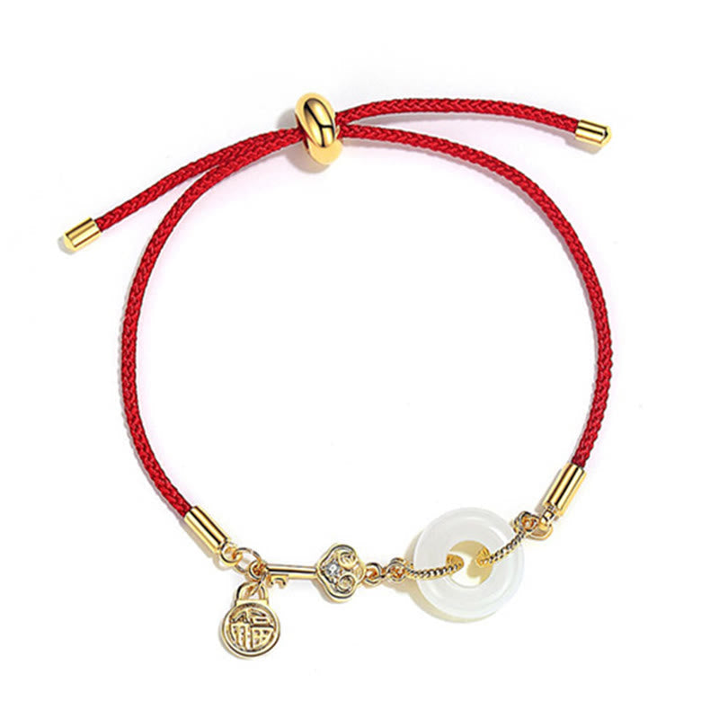 Armband Jade Friedensring Rot Fu Symbol Wohlstand