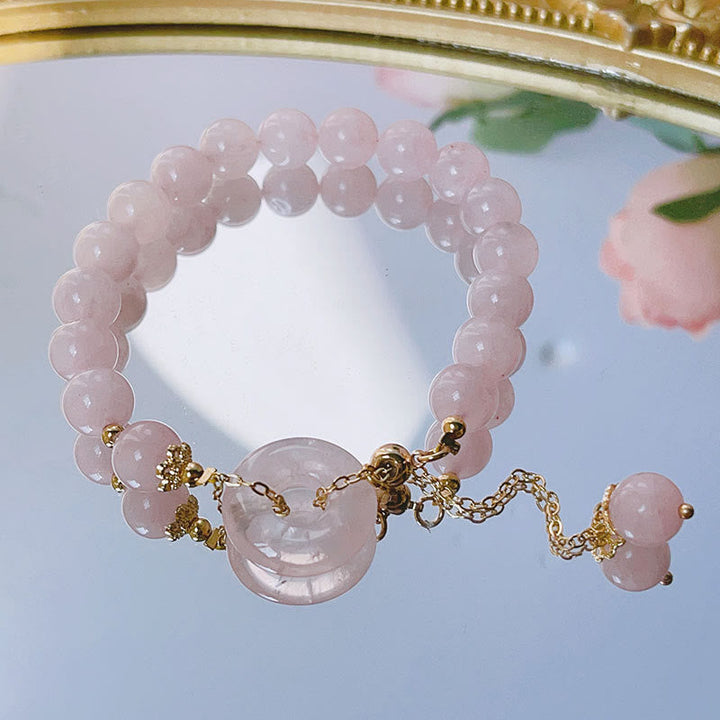Rosenquarz Armband Kristall – Liebe & Frieden, goldfarbene Perlen Charm