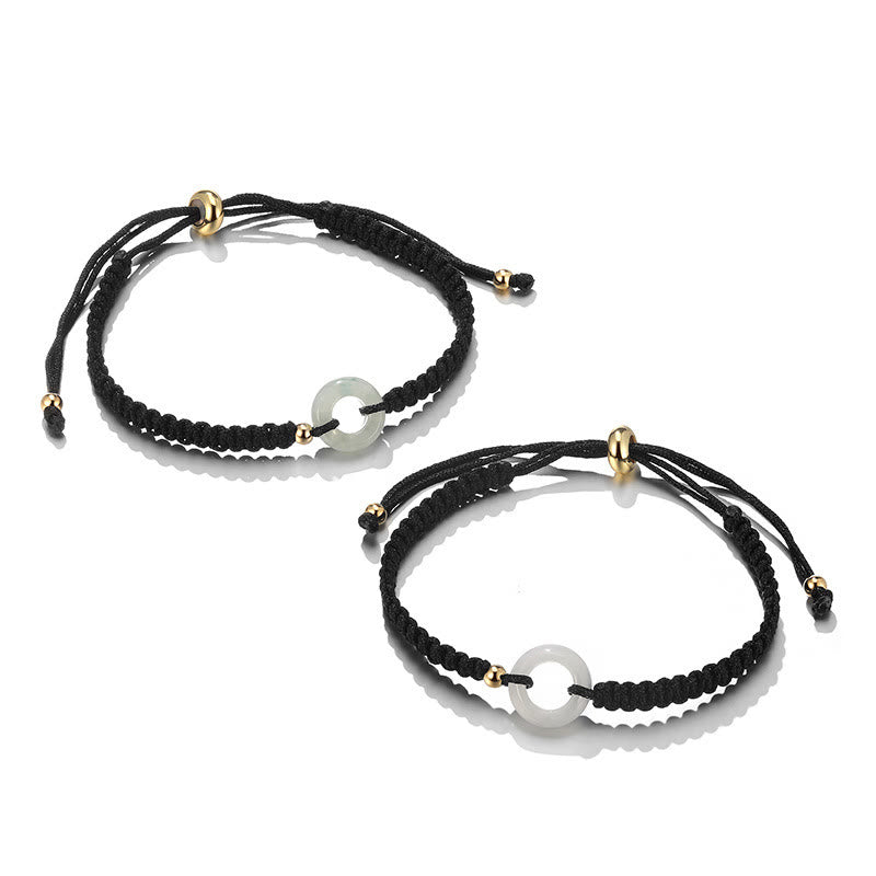 Armband Grüner Aventurin Weiße Jade Paar schwarzes Seil verstellbar elegant.