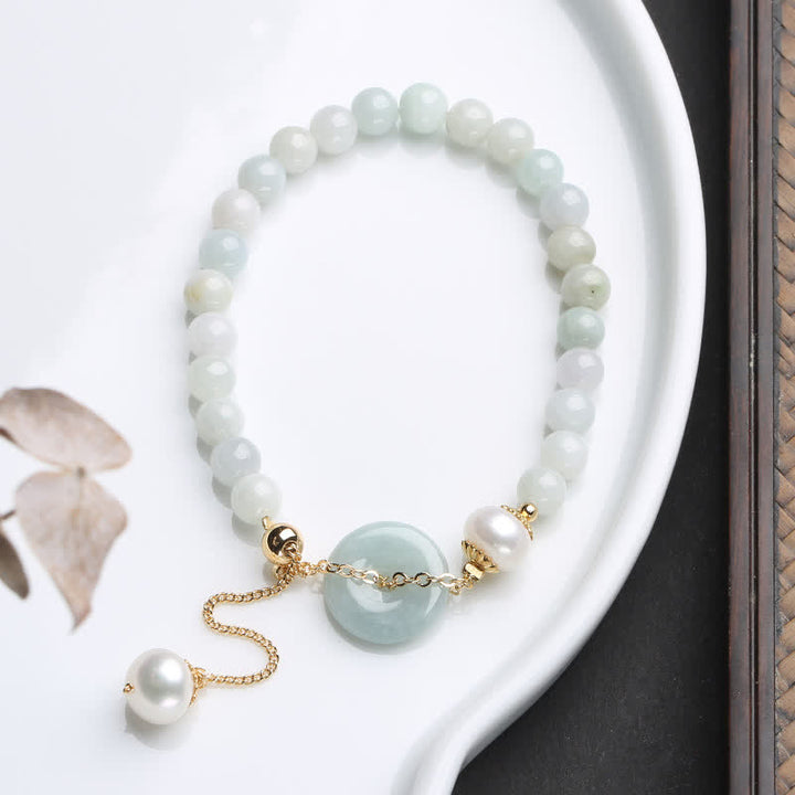 Armband Perle Jade Glück Frieden mintgrün Naturstein elegant golden