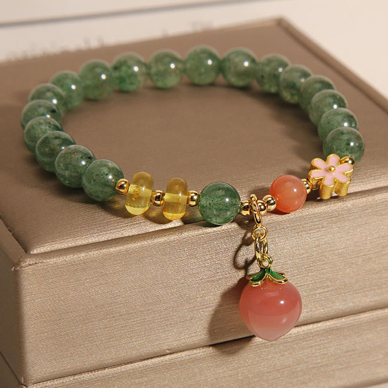 Armband Erdbeerquarz – Liebe grüner Stein goldene Perlen elegant