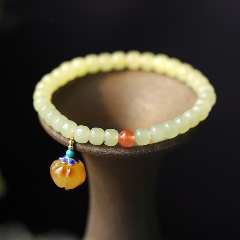 Armband Roter Achat Kristall – Wohlstand mit hellgrünen Jade Perlen elastisch