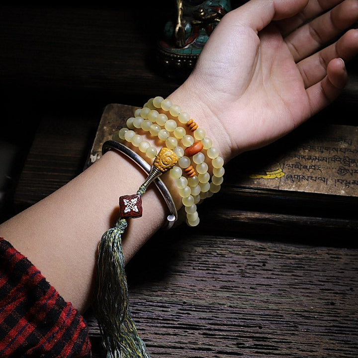 Mala Bernstein Glück Armband Handgelenk gelb Naturstein elastisch