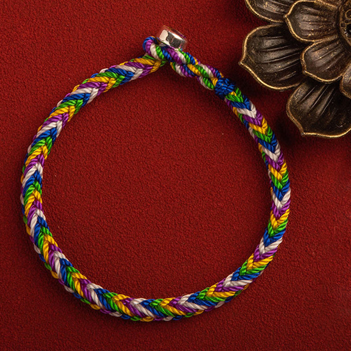 Regenbogen Armband Glück Seil geflochten farbig elastisch Handgelenk.