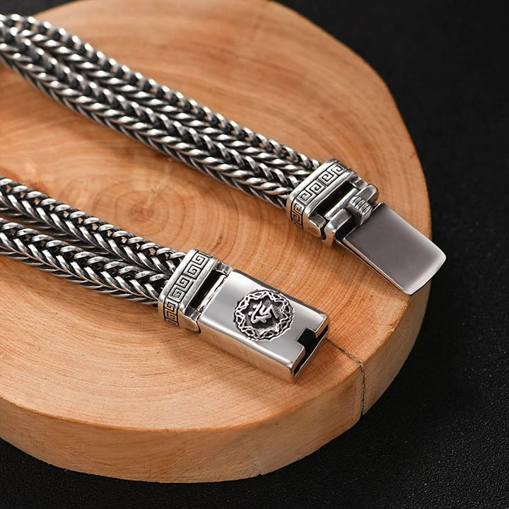 Geflochtenes Silber Armband Om Mani Padme Hum Frieden Balance Holz.