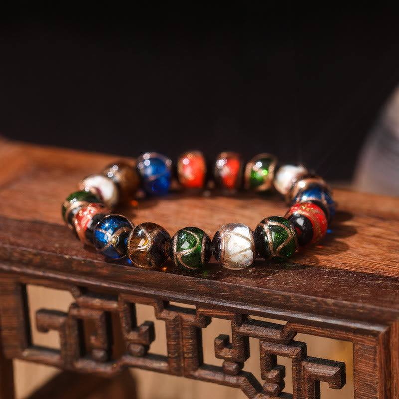Armband Fünf Elemente – Glück Balance mit farbigen Perlen Holzbox