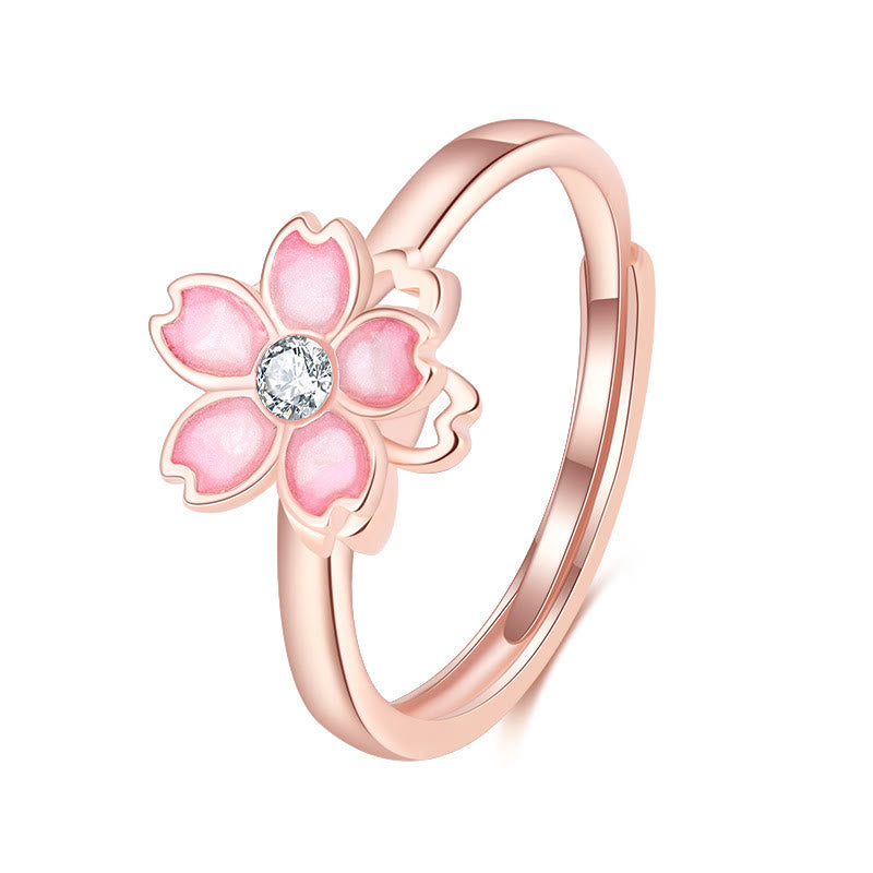 Rosegold Ring mit rosa Blüte und Zirkonia Stein elegantes Design