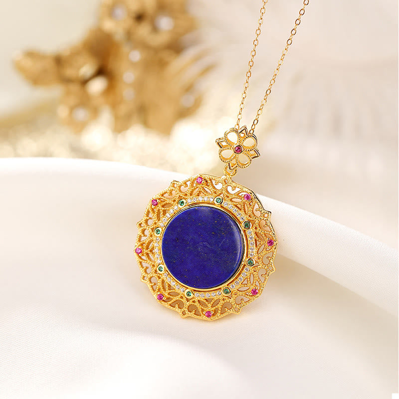 Lapislazuli Kette Buddha Segen Filigran Gold Handgefertigt