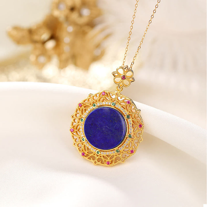 Lapislazuli Kette Buddha Segen Filigran Gold Handgefertigt