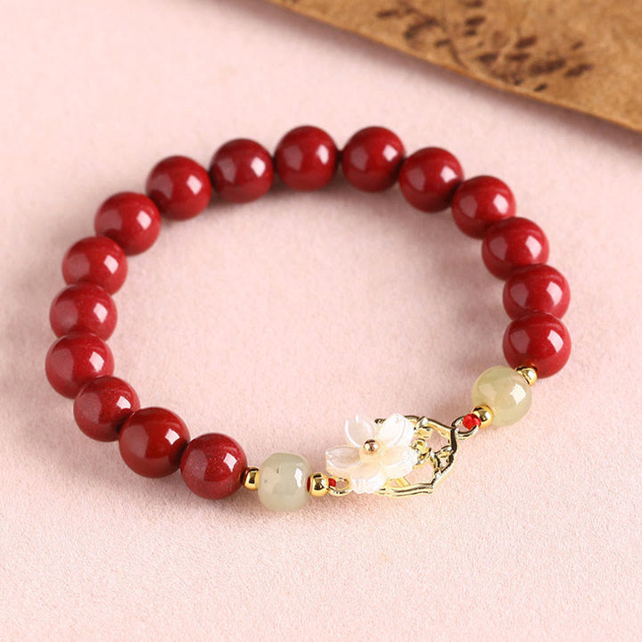 Armband Zinnober Jade – Segen rote Perlen Naturstein elegant