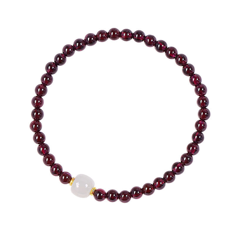 Armband Granat Jade elastisch mit weißem Stein Naturperlen dunkelrot