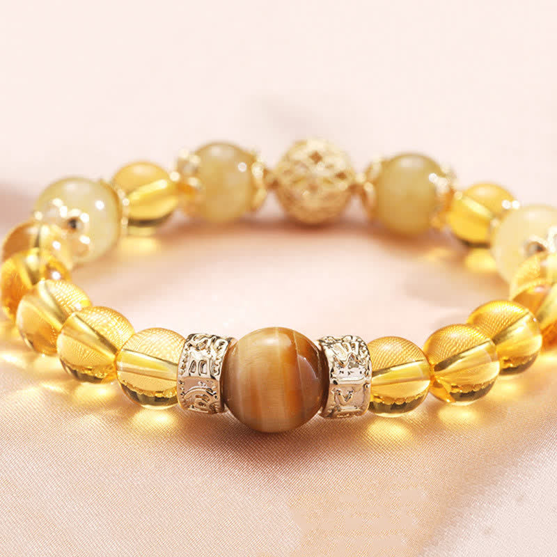 Armband Citrin – Wohlstand mit Tiger-Auge Naturstein Perlen elegant.