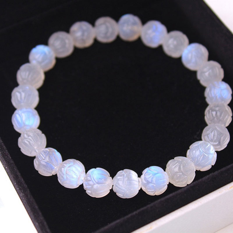 Armband Mondstein Lotus – Liebe mit blauem Glanz elastisch