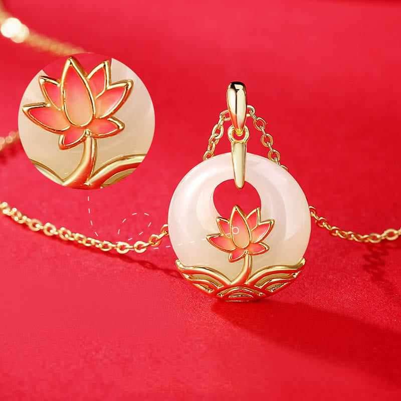 Kette 925er Silber Hetian Jade Lotus Segen Gold Anhänger